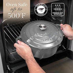 Nuovva Enamelled Cast Iron Dutch Oven Pot with Lid – 6.4 Quart Non Stick Casserole Pot – Heavy Duty & Oven Safe up to 500° F for Bread Baking, Braising, Stews, Roasting – 28cm Grey