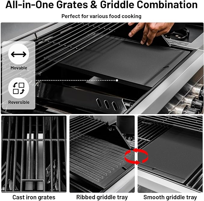 Propane and Charcoal Combo Grill with Side Burner, 37,230 BTU Outdoor BBQ Grill with Porcelain-Enameled Cast Iron Grates and Griddle Plate for Patio, Garden, Backyard (propane+charcoal)