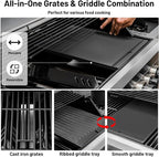 Propane and Charcoal Combo Grill with Side Burner, 37,230 BTU Outdoor BBQ Grill with Porcelain-Enameled Cast Iron Grates and Griddle Plate for Patio, Garden, Backyard (propane+charcoal)