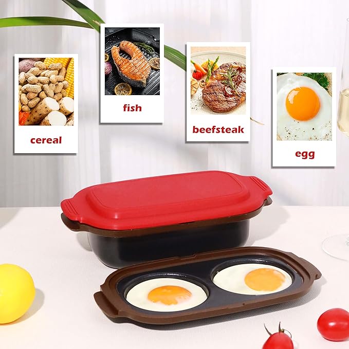 Microwave Egg Cooker & Microwave Grill Pan 3 Pcs with Lid for Grilling, Browning, and Crisping Vegetables, Sandwich, & Meat, Microwave Nonstick Cookware for Quick, Healthy Meals