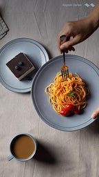 Famiware Aegean Stoneware Dinnerware Set for 4, Plates and Bowls Sets, 12-Piece Scratch-Resistant Dinner Plate Set, Handmade Irregular Round Dishes - Microwave and Dishwasher Safe, Blue Grey