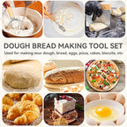Danish Dough Whisk - Bread Making Tool Set of 3 Pieces, Kitchen Bench Scraper, Sourdough Lame with 5 Pc Blades, Dough Scoring Tool Essential Kit for Making Bread, Sourdough, Pizza, Hamburger, Pastries