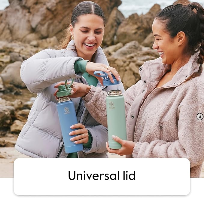 Takeya Actives Water Bottle with Spout Lid - Bottle with Double Stainless Steel Insulation - Dishwasher Safe & BPA-Free - Bottle with Spout Lid & Removable Bumper - 40 oz, Oat Milk