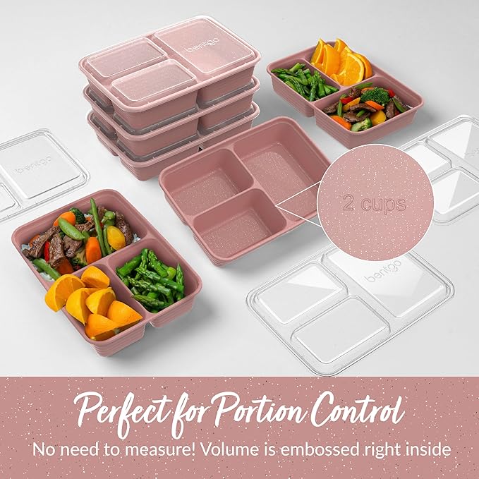Bentgo 20-Piece Lightweight, Durable, Reusable BPA-Free 3-Compartment Containers - Microwave, Freezer, Dishwasher Safe (Garden Edition - Rosette Glitter)