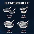 Blue Diamond Hybrid Nonstick Stainless Steel 8 Piece Cookware Set, Tri-Ply PFAS-Free Ceramic Diamond Bond Pots & Pans, Dishwasher & Oven Safe to 850F, Induction Ready, Metal Utensil Safe, Silver