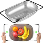 2 Pcs Over the Sink Colander, Strainers and Colanders for Kitchen Sink Strainer Basket with Expandable Handles Stainless Steel Strainer,Pasta Vegetable Food Fruit Strainer