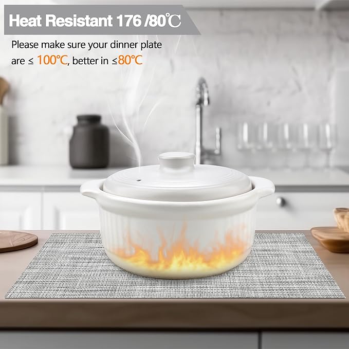 Placemats Set of 6 - Easy Clean Washable Vinyl Placemats - Wipeable Heat Resistant Table Mats for Dining Table - 17.7x11.8 Inch (6, Black & White Two-Tone)