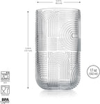 Glaver's Highball Glasses, 17 Ounce Embossed Designed Set of 4 Clear Kitchen Glassware For Home Bar Everyday Elegant Serving Coolers Urban Pattern Modern Drinking Glasses