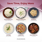 CUCKOO CR-0631F 6-Cup (Uncooked) / 12-Cup (Cooked) Micom Rice Cooker with Nonstick Inner Pot, 7 Menu Modes, LCD Display, Fuzzy Logic Tech, Auto Clean (White/Pink)