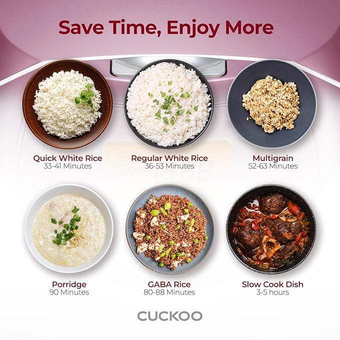 CUCKOO CR-0631F 6-Cup (Uncooked) / 12-Cup (Cooked) Micom Rice Cooker with Nonstick Inner Pot, 7 Menu Modes, LCD Display, Fuzzy Logic Tech, Auto Clean (White/Pink)