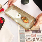 Ceramic Dinner Plates Dish Set, Set of 4, Microwave Oven and Dishwasher Safe,Scratch Resistant, Dinnerware Kitchen Porcelain Serving Dishes Brown glaze change, 12.4 Inch Rectangle plate