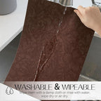 Romanstile Vinyl Placemats Set of 6-12 X 18 Inch - Heat Resistant Non-Slip Embossed Floral Place Mats 100% Waterproof Oilproof Wipeable Faux Leather Table Mats for Kitchen/Dining/Party, Brown