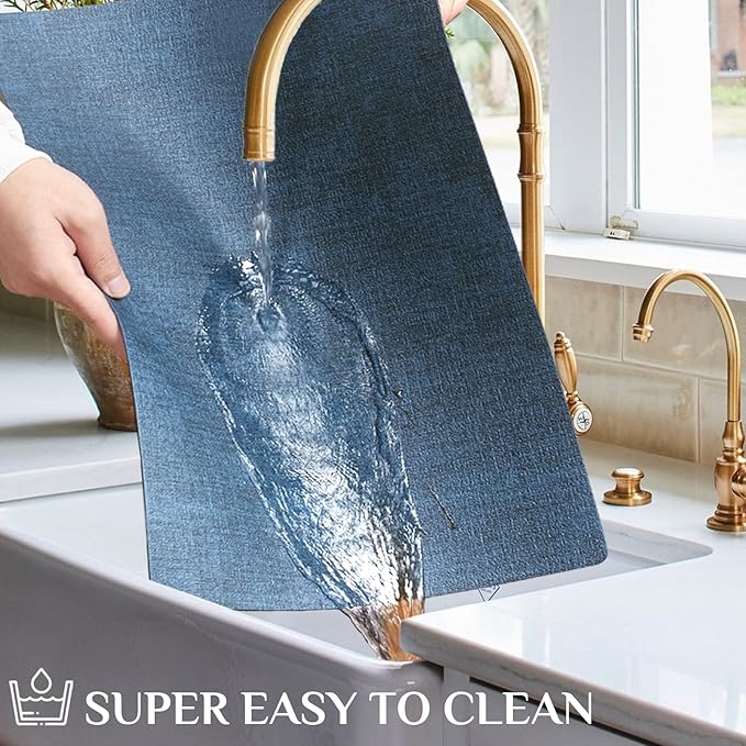 Softalker Vinyl Placemats Set of 8 - Faux Leather Heat Resistant Place Mats, 100% Waterproof Oilproof Wipe Clean Table Mats for Indoor & Outdoor Use, 17’’×12’’, Navy Blue