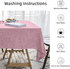 Waterproof Cotton Linen Thick Tablecloths Rectangle Dining Table Cloth, Wipe Clean Indoor & Outdoor Table Cover for Kitchen Party and Banquets, Wrinkle Resistant（54"x70"） Pink
