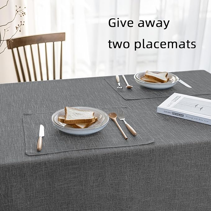 Waterproof Cotton Linen Tablecloths Rectangle Dining Table Cloth, Wipe Clean Indoor & Outdoor Table Cover for Buffet Party, Holiday Dinners and Banquets, Wrinkle Resistant（54"x102" Gray）