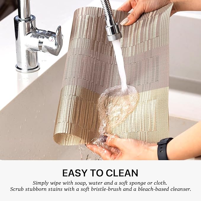 LEXMORE PlaceMats Set of 12 Vinyl/Plastic Woven Place Mats for Kitchen Table Indoor/Outdoor Washable PlaceMat Wipeable Dining Table Mats(Gold Dune)