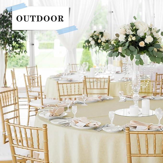 Fitable 6 Pack Ivory Round Tablecloths - 120 Inches in Diameter - Stain Resistant and Washable Table Clothes, Polyester Fabric Table Covers for Wedding, Party, Banquet, Formal Events