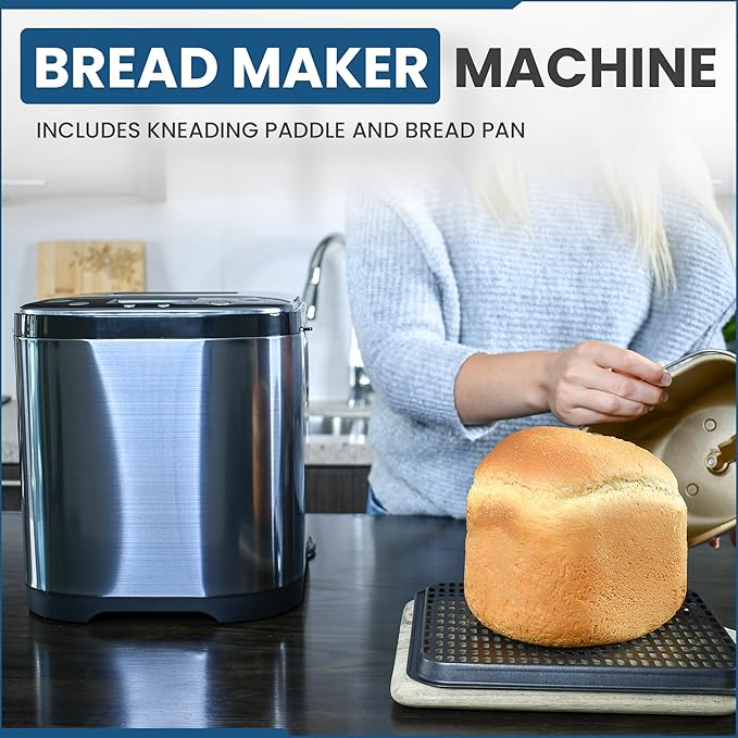 Culinary chef Bread Maker Machine with Nonstick Bowl, Bread Hook, Measuring Cup & Spoon. 15-in-1, Gluten-Free Bread, Cake& Yogurt, 3 Crust Colour options and more. 3 Loaf Sizes. 2LB XL-BLACK
