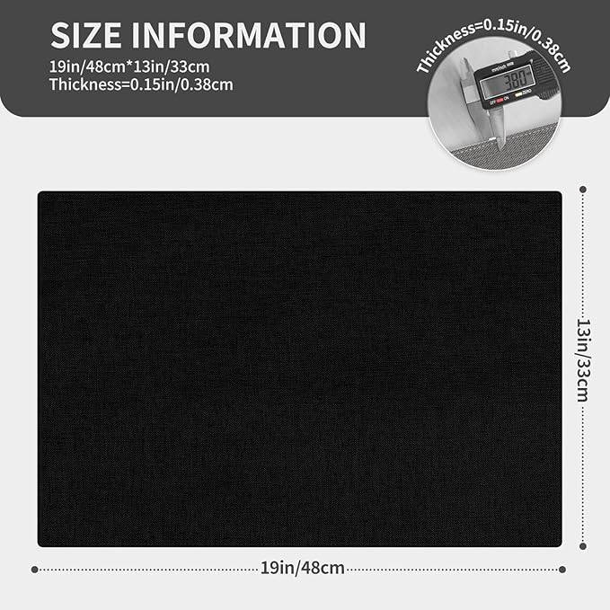Cloth Placemats, Set of 6 Heat-Resistant Cotton Linen Blend Double Layered Machine Washable Place Mats, Wrinkle Free Thick Fabric Dining Table Mats for Indoors & Outdoors (Black, 6)