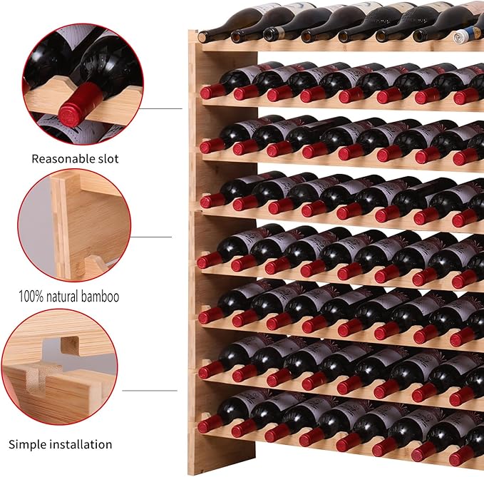 90 Bottle Stackable Storage Modular Wine Rack Cabinet Bamboo freestanding Floor Wine Holder Display Shelves