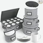HOMELUX THEORY Hard Shell China Storage Containers, 5pc Light Gray Mug & Plate Storage Box, Kitchen Storage Bins With Lids, Heavy Duty Moving Box with Handles for Glassware, Stemware, Cup & Mug