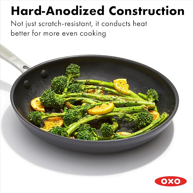 OXO Enhanced 8" and 10" Frying Pan Skillet Set, Healthy Ceramic Nonstick, PFAS-Free, Stainless Steel Handle, Dishwasher Safe, Oven Safe, Black