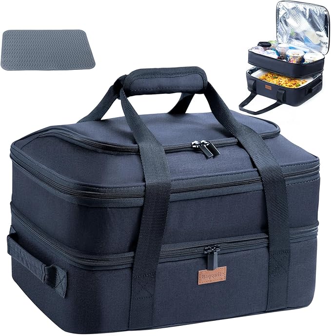 BAGSPRITE Expandable Insulated Casserole Carrier for Hot or Cold Food, Casserole Dish Carrying Case,Thermal Lasanga Lugger Tote for Pockluck, Parties, Picnic, Fits 9" x 13" Baking Dish,