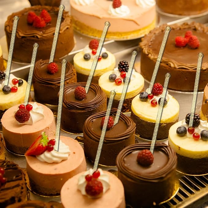 100 Pieces Disposable Plastic Round Top Clear Swizzle Sticks, Crystal Cake Stick, Cocktail Coffee Drink Stirrers 7.24 Inch (Golden)