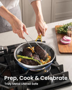 Gold Pots and Pans Set, Hybrid Hammered Stainless Steel, 10PC Nonstick Kitchen Cookware Sets w/Frying pan, Non Toxic, Oven Safe & Compatible with All Stovetops, Holiday Cooking Gift for Him or Her