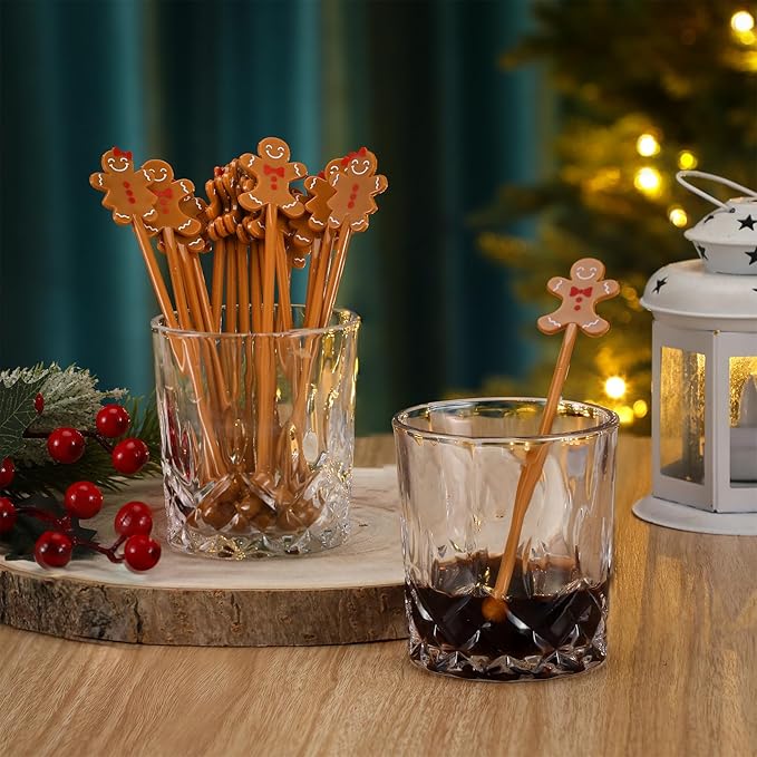 30 Pcs Christmas Drink Stirrers Xmas Stir Stick Holiday Coffee Swizzle Stick Reusable Plastic Hot Cocoa Bar Chocolate Decoration Cocktail Mixer(Gingerbread Couple,Elegant Color)