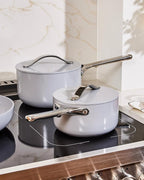 Caraway Nonstick Ceramic Sauce Pan with Lid (1.75 qt) - Non Toxic, PTFE & PFOA Free - Oven Safe & Compatible with All Stovetops (Gas, Electric & Induction) - Black
