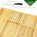 VaeFae Bamboo Kitchen Drawer Organizer, Wooden Utensil Tray with Multiple Compartments, Cutlery and Silverware Storage