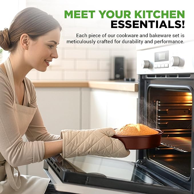 NutriChef 20 Piece Professional Home Kitchen Cookware and Bakeware, Pots and Pans Set Non Stick Kitchenware, Cool-Touch Handles, Safe for Gas, Electric, Induction Cooktops, Easy Clean, Brown