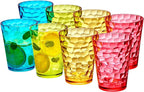 Amazing Abby - Iceberg 16-Ounce Plastic Tumblers (Set of 8), Drinking Glasses, Mixed-Color Reusable Cups, Stackable, BPA-Free, Shatter-Proof, Dishwasher-Safe