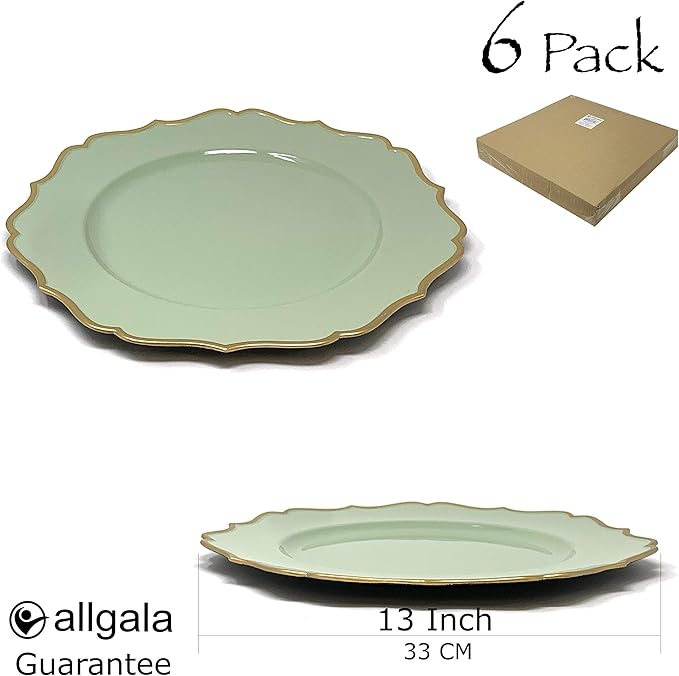 allgala 13-Inch 6-Pack Heavy Quality Round Charger Plates-Floral Sage-HD80346