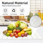 Stone Dish Drying Mat, 24"(L)×16"(W) - Fast-Drying, Collapsible Kitchen Counter Mat for Dishes, Cups & Bottles with Sanding Tool + Placemat, White