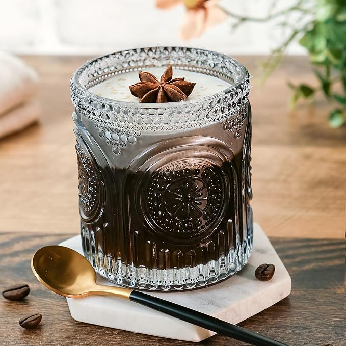 Kate Aspen Ribbed Retro Arch Floral Smoke Grey Drinking Glasses Set of 6, (10 oz) Vintage Glassware Set Cocktail Glass Set, Juice Glass, Water Cups | Hostess Gift & Present for New Home Owners