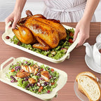 Serving Tray with Handles Set of 3 Rectangular Large Serving Platters 18.3/16.7/14.8 Inch White Plates for Dinner, Party, Entertaining, Cream