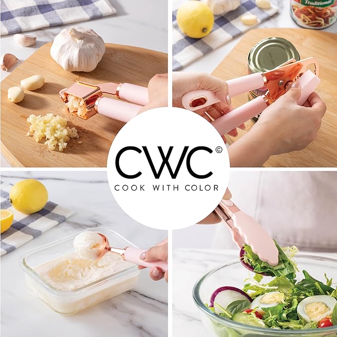 COOK WITH COLOR Kitchen Gadget Set Copper Plated Stainless Steel Utensils with Soft Touch Handles, Copper Pink, 10 Pieces