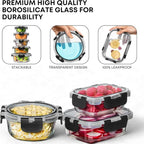 Razab 30 PC Glass Food Storage Containers with Lids - Reusable Glass Meal Prep Containers for Lunch and Leftovers - Airtight & Leakproof Snap Locking Lids - Oven, Freezer, Microwave, Dishwasher Safe