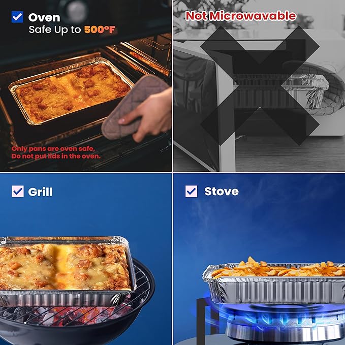 Fit Meal Prep 50 Pack 1.5 lb Aluminum Foil Pans with Lids, Disposable Take Out Food Containers with lids for Freshness and Spill Proof, 8.75 x 6.25 x 1.5 Disposable Cookware for Catering, Restaurants