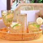 Amber Glassware set of 4, Vintage Drinking Glasses, 10oz Heavy Duty Glass Cups, Colored Glassware Set, Embossed Glasses Set for Party Wedding Home Office Gift