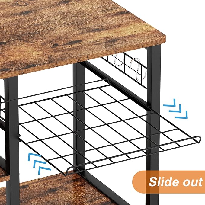 soges 3-Tier Kitchen Baker's Rack Utility Microwave Oven Stand Kitchen Island Cart Standing Storage Shelf Kitchen Workstation, Vintage Brown