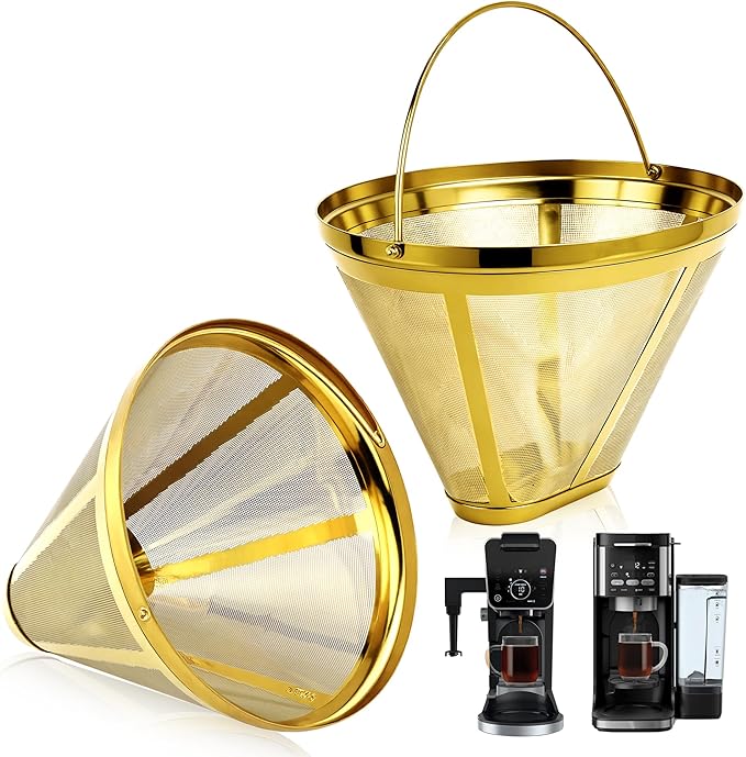 Reusable Coffee Filter No.4 Cone Coffee Maker Filters 2 Pack, Stainless Steel Replacement Permanent Basket Filter for Ninja Coffee Bar Brewer Ninja CFP 201-301 Dual Brew Ninja Coffee Makers