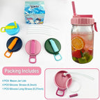 4 Pack Wide Mouth Mason Jar Lids with Straw, Leak-Proof Covers for Drinking or Storage, Fits Ball & Kerr Mason Jars