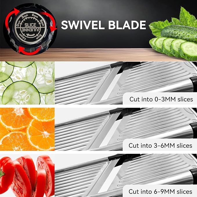Mandoline Slicer,Mandoline Food Slicer for Kitchen,Mandolin,Vegetable Chopper,Adjustable Stainless Steel Veggie Onion Tomato Julienne Cutter（Wear cut-resistant gloves）