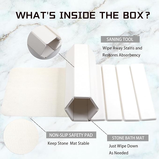 Quick Dry Collapsible Dish Drying Mat, Eco-Friendly Absorbent Diatomaceous Earth Mats for Dishes Bottles Cups 24"×16"Large Stone Dish Drying Mats for Kitchen Counter (White, 24"（L）×16"（W）)