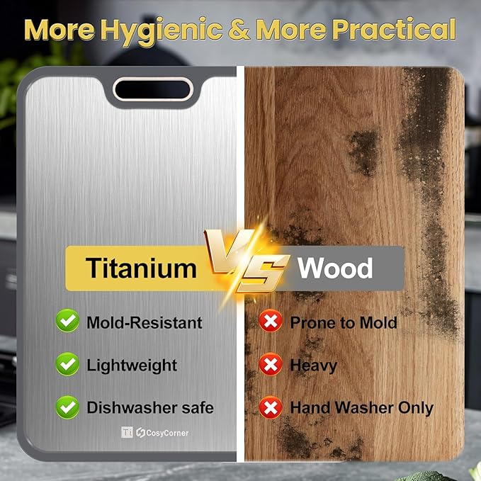 Titanium Cutting Board for Kitchen, Cutting Boards Large Size, Double Sided Chopping Board, Pure Titanium/Wheat Straw PP, 15.2×10.4 inch, Dishwasher Safe-1 PC