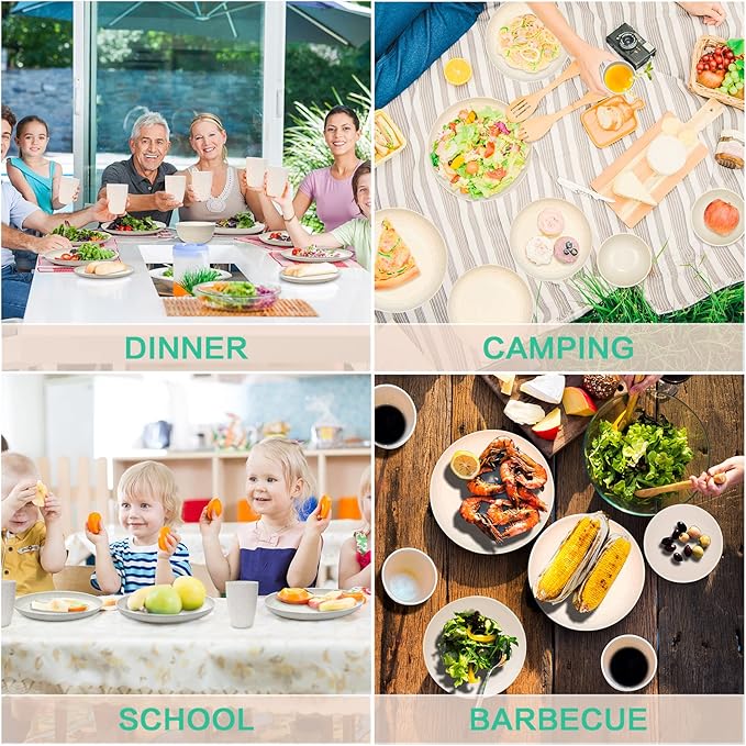 Wheat Straw Dinnerware Sets for 6, Osonm 24PCS Lightweight Unbreakable Plastic Plates Bowls Cups Sets, Dishwasher Microwave Safe Dishes Set for Camping, RV, Picnic, Kitchen, Great for Kids & Adults