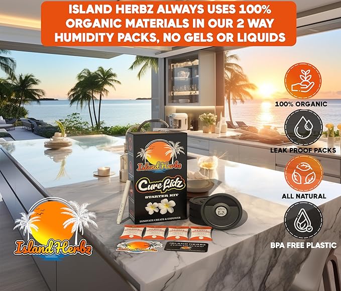 Digital Starter Curing Kit: V2 Lid Set - 4 Airtight Digital Wide Mouth Mason Jar Lids, Celsius/Fahrenheit, ON/OFF Switch + 8G Organic 2 Way Humidity Packs (4-Pack)